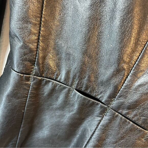 EXTE COLLEZIONE VERSACE WOMANS LEATHER JACKET BLAZER 42 US 6 BLACK ITALY CUT OUT - Picture 11 of 16